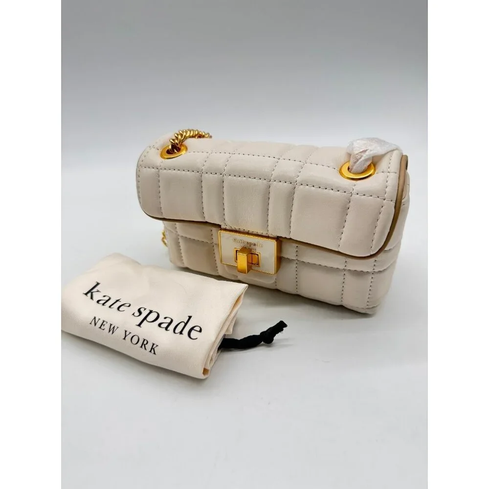 KATE SPADE NY Evelyn quilted leather mini shoulder crossbody + Dust bag IVORY